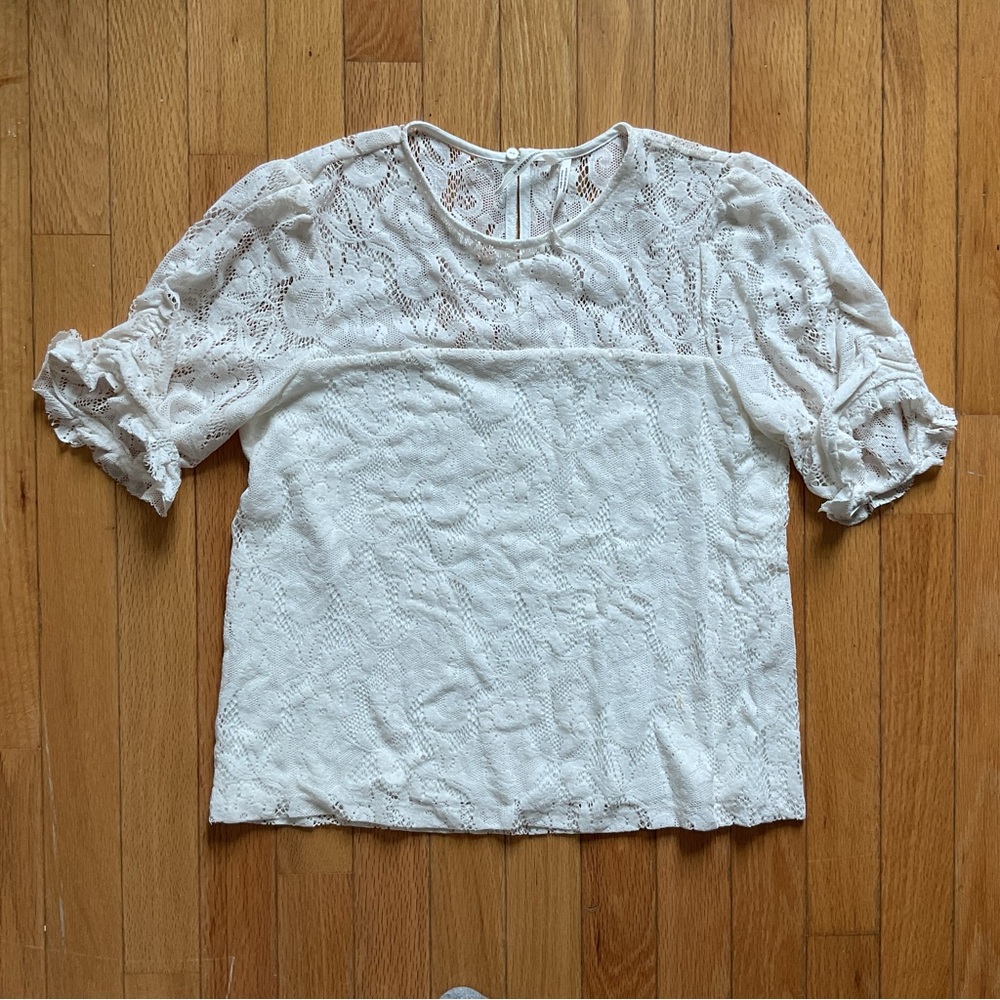 Anthropologie Ivory Parvati Velvet Ruched Lace Blouse Women’s XS Cottage Prairie